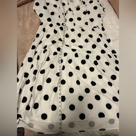 Petal & Pup Midi Tiered Skirt Flowy Polka Dot Puff Sleeve Tie Neck Tarnie Dress - Picture 8 of 11